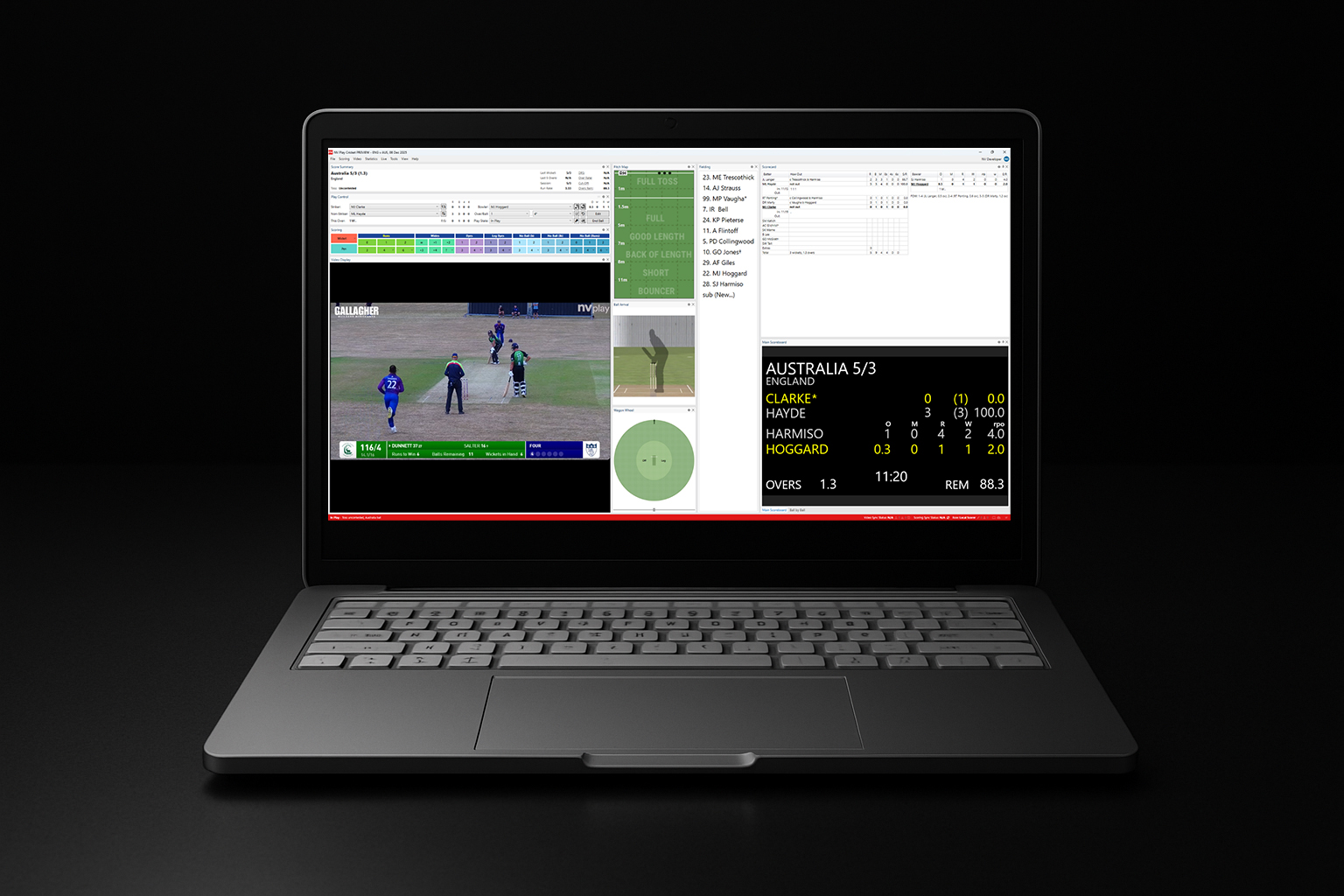 NV Play live stream user interface on a laptop on a black background.