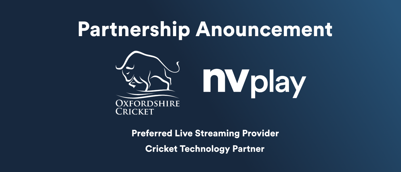 Navy tile announcing partnership between Oxfordshire Cricket and NV Play
